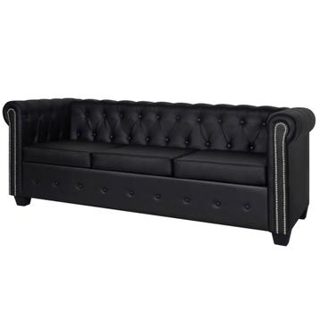 vidaXL Driezitsbank Chesterfield-stijl kunstleer zwart, Verzenden