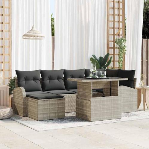 vidaXL Tuinbank Set 7 pcs Lichtgrijs Poly riet, poedercoated, Tuin en Terras, Tuinsets en Loungesets, Nieuw, Verzenden