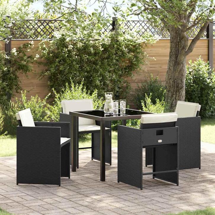 vidaXL Tuin Eettafel Set 5 pcs Zwart poly rattan, Tuin en Terras, Tuinsets en Loungesets, Nieuw, Verzenden
