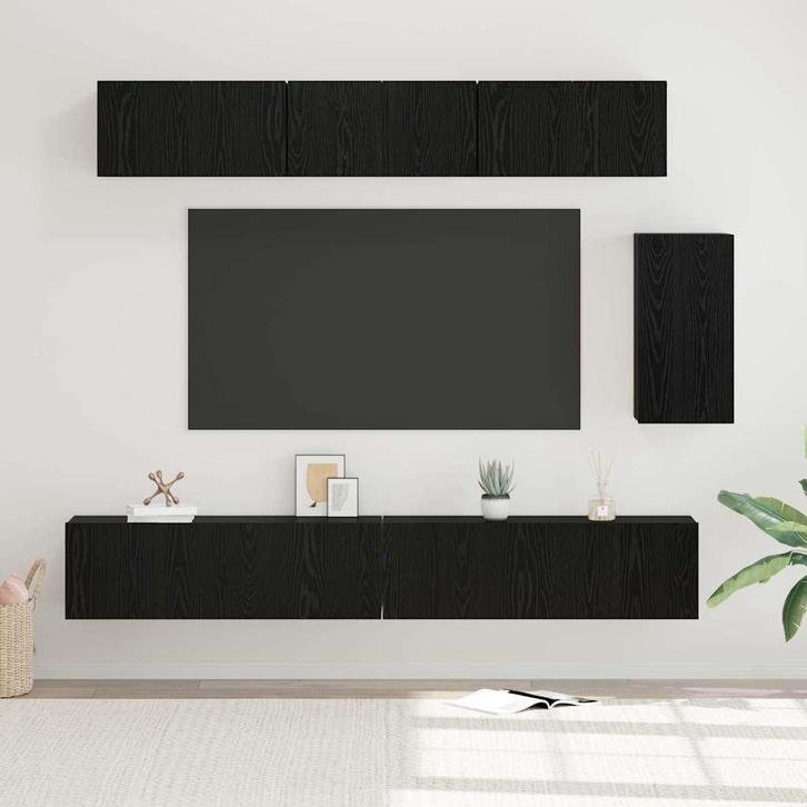 vidaXL Tv-meubelset 6 pcs Zwart eiken 100 x 30 x 30 cm, Huis en Inrichting, Kasten |Televisiemeubels, Nieuw, Verzenden