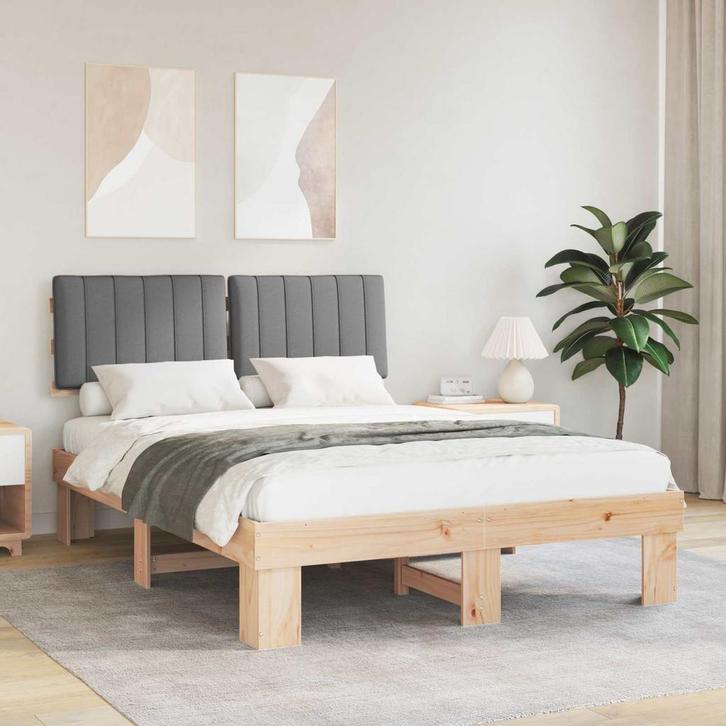 vidaXL Bedframe met Gevoerde Hoofdbord Lichtgrijs 140 x 200, Huis en Inrichting, Slaapkamer | Bedden, Nieuw, Verzenden