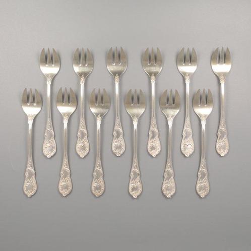 Wolfers Frères Art Nouveau - Fourchette à huîtres (12) -, Antiek en Kunst, Antiek | Zilver en Goud
