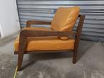 Fauteuil - Leder, Hout - Massief houten fauteuil