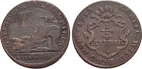 Ausbeute-cu-1/4 Stueber 1 1752 Wied-neuwied Johann Friedr..., Postzegels en Munten, Munten | Europa | Niet-Euromunten, België