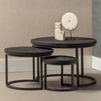 Salontafel Mangohout S Ula Set Van 3 Zwart, Huis en Inrichting, Verzenden, Nieuw, Industriële meubels, Overige vormen