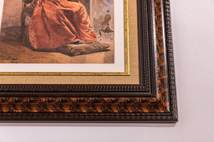 Fiorelli Parijs, Gouache, ”Kardinaal zittend bij de haard” -, Antiek en Kunst, Kunst | Niet-Westerse kunst