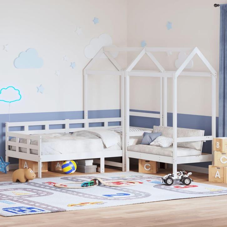 vidaXL Kinderbed met huisje en bankje massief grenenhout wit, Huis en Inrichting, Slaapkamer | Bedden, Nieuw, Verzenden