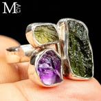 Bague en argent avec améthyste et moldavite - bijou italien
