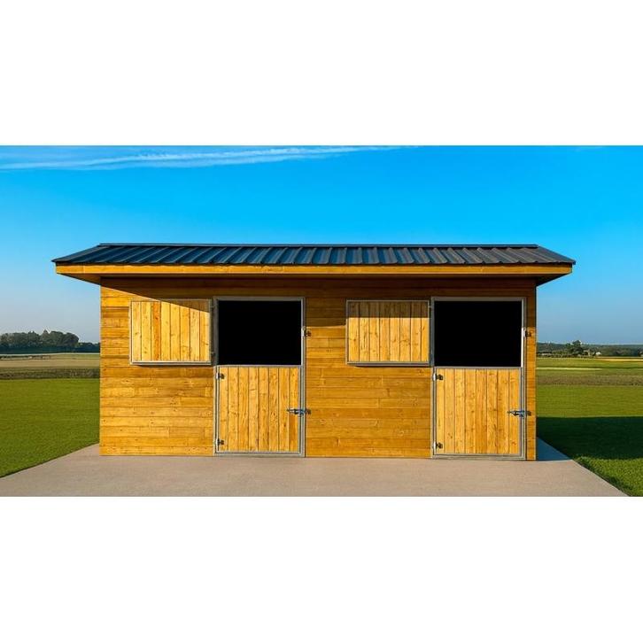 Houten paardenstal 6x3m + extra oversteek van 1,20m - 2 x, Dieren en Toebehoren, Paarden en Pony's | Zadels, Nieuw