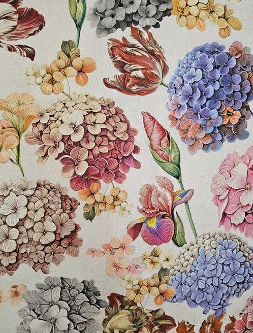 Exclusieve bloemenstof met realistische hortensias -, Antiquités & Art, Curiosités & Brocante