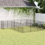 Hondenkennel 16 panelen gepoedercoat staal zwart, Dieren en Toebehoren, Hondenhokken, Verzenden, Nieuw