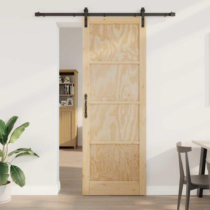 vidaXL Schuifdeur Natuurlijk en zwart 83 x 232 cm, Doe-het-zelf en Bouw, Deuren en Vliegenramen, Nieuw, Verzenden