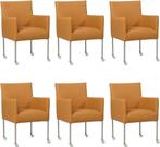 Set van 6 Lichtcognac leren moderne kuipstoel - poot rond, Huis en Inrichting, Overige kleuren, Nieuw, Leer, Ophalen of Verzenden