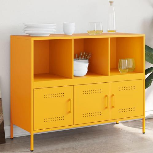 vidaXL Buffet jaune moutarde 100,5x39x79 cm acier, Maison & Meubles, Armoires | Dressoirs, Neuf, Envoi