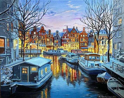 Marin Prokopchuk (XX) - Winter evening in Amsterdam, Antiek en Kunst, Kunst | Schilderijen | Klassiek