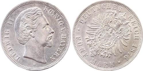 Duitsland 5 Mark Ludwig Ii Bayern 1876 D Stempeldrehung 3..., Postzegels en Munten, Munten | Europa | Niet-Euromunten, België