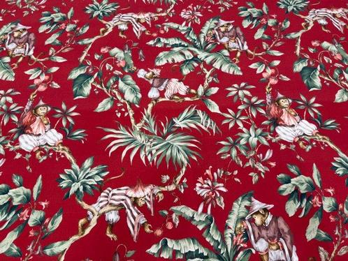 Tropisch Oeko-Tex-weefsel met leuke apen - Het paradijs van, Antiek en Kunst, Antiek | Tapijten, Tafelkleden en Textiel