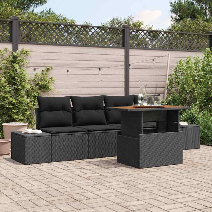 vidaXL Tuinbank Set met opslag 5 pcs Zwart Poly rattan, Tuin en Terras, Tuinsets en Loungesets, Nieuw, Verzenden