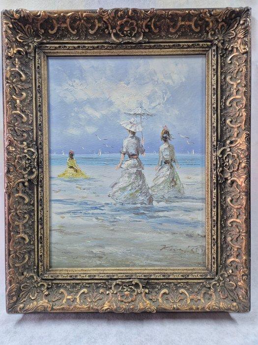 Europese school (XX) - Victoriaanse vrouwen aan het strand, Antiek en Kunst, Kunst | Schilderijen | Klassiek