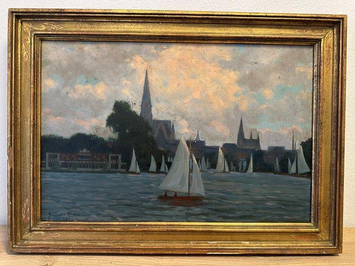 Zwitserse school (XX) - Paesaggio fluviale, Antiek en Kunst, Kunst | Schilderijen | Klassiek