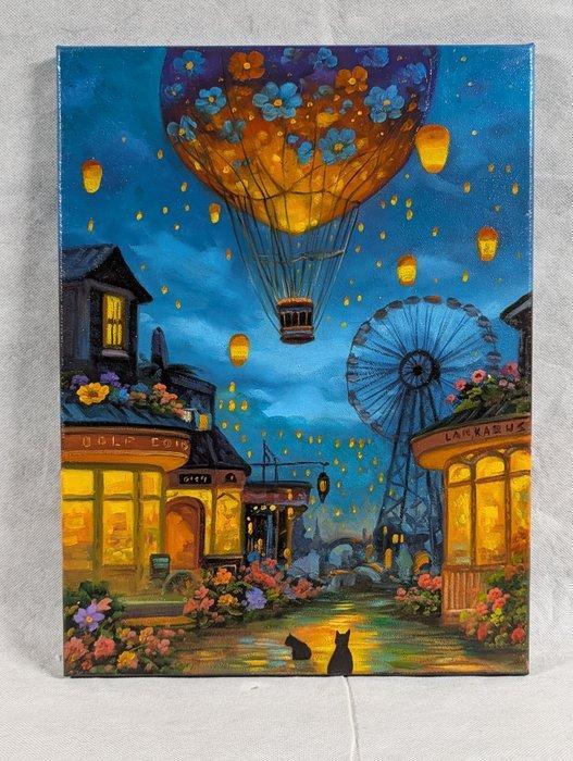 Michele Luna (1980) - Notte di lanterne e sogni, Antiek en Kunst, Kunst | Schilderijen | Klassiek