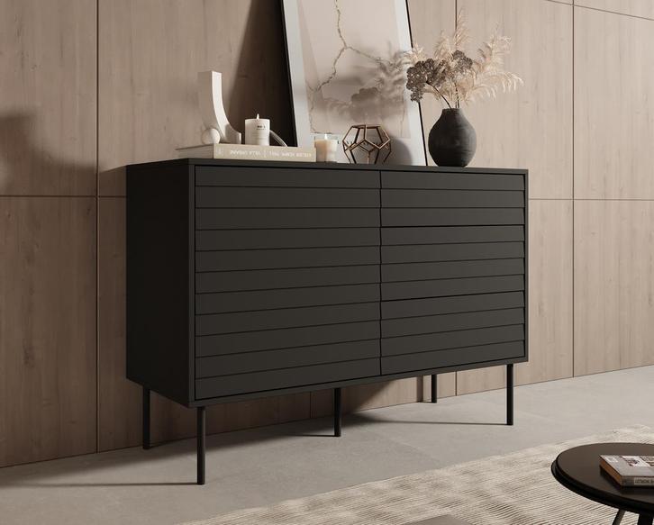 Meubella | Dressoir zwart 120cm 3 lades - Opbergkast, Huis en Inrichting, Kasten | Dressoirs, 25 tot 50 cm, Nieuw, 100 tot 150 cm