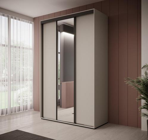 Meubella Kledingkast beige zwart 150 cm - Met spiegel, Huis en Inrichting, Kasten | Overige, Nieuw, Verzenden