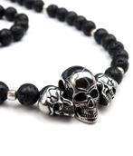 Lava steen - Ketting - 3 Gesculpte schedels - Memento Mori -