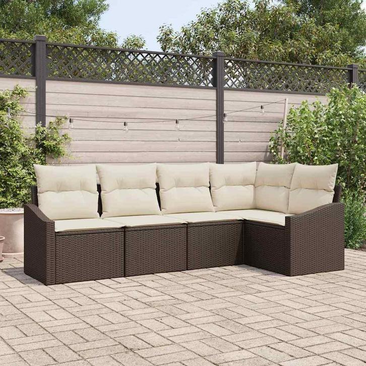vidaXL Tuin Eettafel Set met kussen met opslag 5 pcs Bruin, Tuin en Terras, Tuinsets en Loungesets, Nieuw, Verzenden