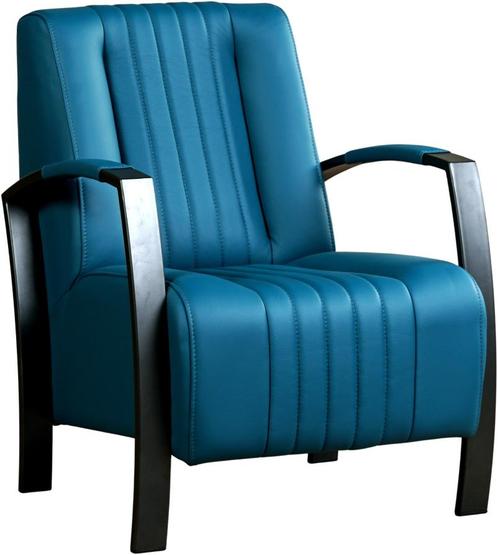 Blauwe leren industriële stalen stoel - Toledo Leer, Huis en Inrichting, Fauteuils, 50 tot 75 cm, 75 tot 100 cm, Nieuw, Leer, Ophalen of Verzenden