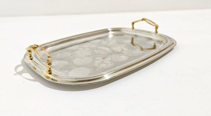 Dienblad - Messing, Zilveren plaat - Bloemdecoraties, Antiek en Kunst, Antiek | Meubels | Tafels