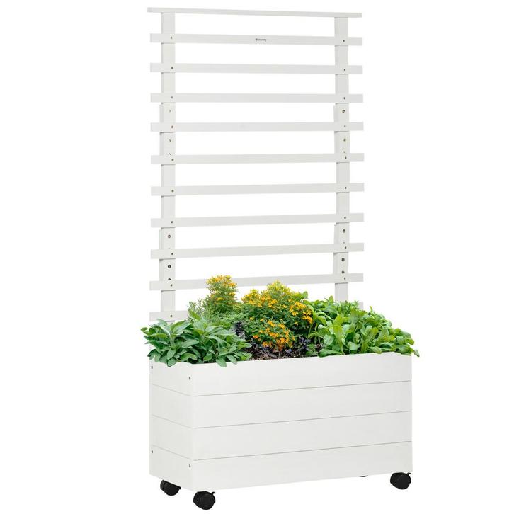 Bloembak - Verhoogd klimrek – Wielen - Natuurlijk wit, Tuin en Terras, Bloembakken en Plantenbakken, Nieuw, Ophalen of Verzenden