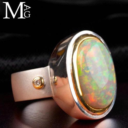 Ethereal Fire Gouden en zilveren ring met Ethiopisch opaal, Verzamelen, Mineralen en Fossielen