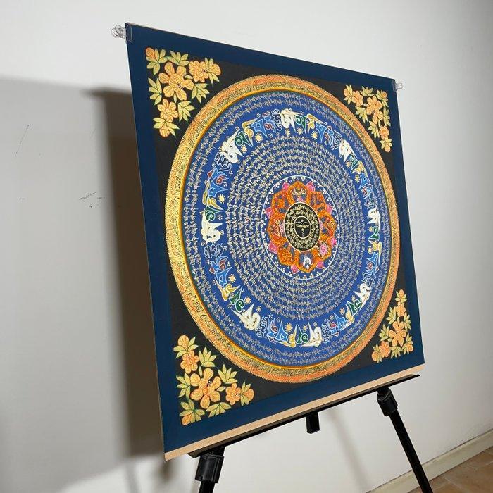 Painting of Tibetan Tradition - Mandala Mantra with Buddhas, Antiek en Kunst, Kunst | Designobjecten