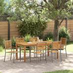 vidaXL Tuin Eettafel Set 7 pcs Grijs 180 x 90 x 75 cm Hout &, Tuin en Terras, Verzenden, Nieuw