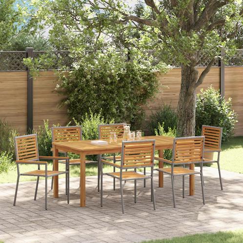 vidaXL Tuin Eettafel Set 7 pcs Grijs 180 x 90 x 75 cm Hout &, Tuin en Terras, Tuinsets en Loungesets, Nieuw, Verzenden