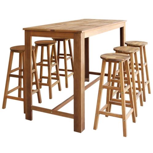 vidaXL 7-delige Bartafel en -krukkenset massief acaciahout, Huis en Inrichting, Complete eetkamers, Nieuw, Verzenden