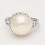 Ring - 18 karaat Witgoud Parel - Diamant, Nieuw