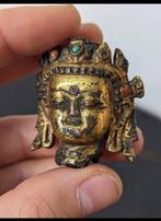 Antieke Tibetaanse bronzen Bodhisattva-hoofd uit de 14e-15e