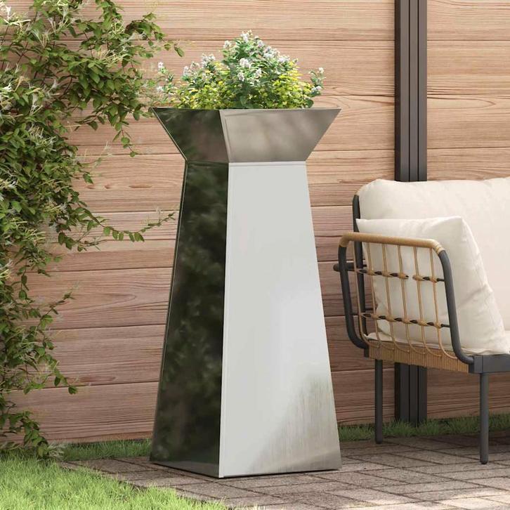 vidaXL Pilarenbak Zilver 40 x 40 x 100 cm, Tuin en Terras, Bloempotten, Nieuw, Verzenden