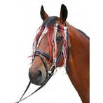Protection frontale mouches rouge,bleu,blanc, cheval selle