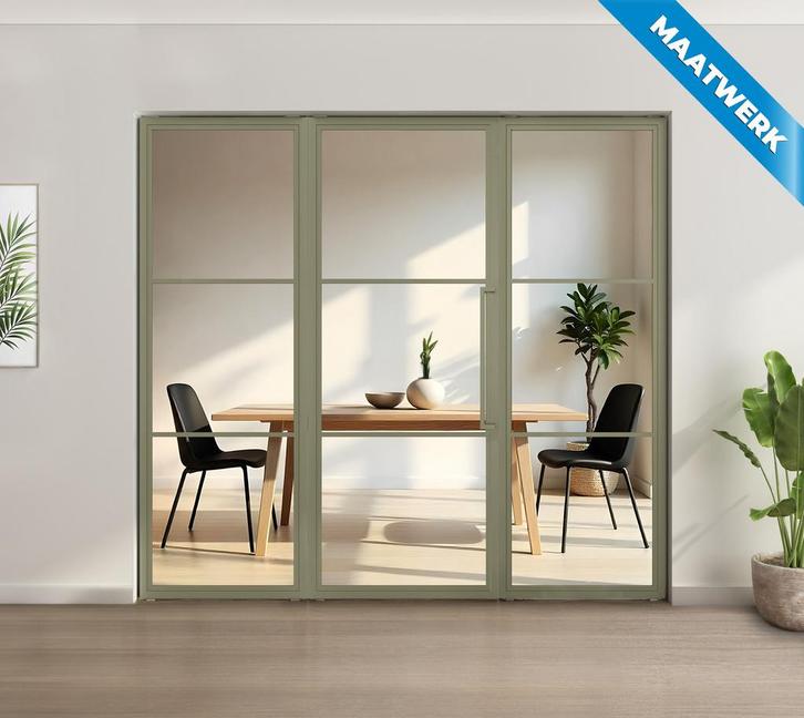 Enkele stalen taatsdeur met glaspaneel, 3 vlaks, olijfgroen,, Bricolage & Construction, Fenêtres & Moustiquaires