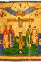 Icône - Crucifixion du Christ - Bois, Bronze, Antiek en Kunst, Kunst | Niet-Westerse kunst