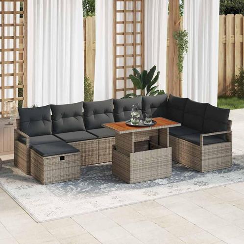 vidaXL Tuinbank Set 9 pcs Grijs poly rattan, Tuin en Terras, Tuinsets en Loungesets, Nieuw, Verzenden