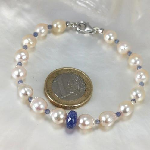 Zonder Minimumprijs - Armband Zilver Parel - Tanzaniet -, Handtassen en Accessoires, Armbanden