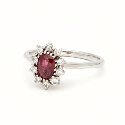 Zonder Minimumprijs - Ring - 18 karaat Witgoud Robijn -, Handtassen en Accessoires, Ringen