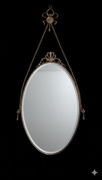 Wandspiegel - Verguld messing - Ovaal Spiegel, Antiek en Kunst, Curiosa en Brocante