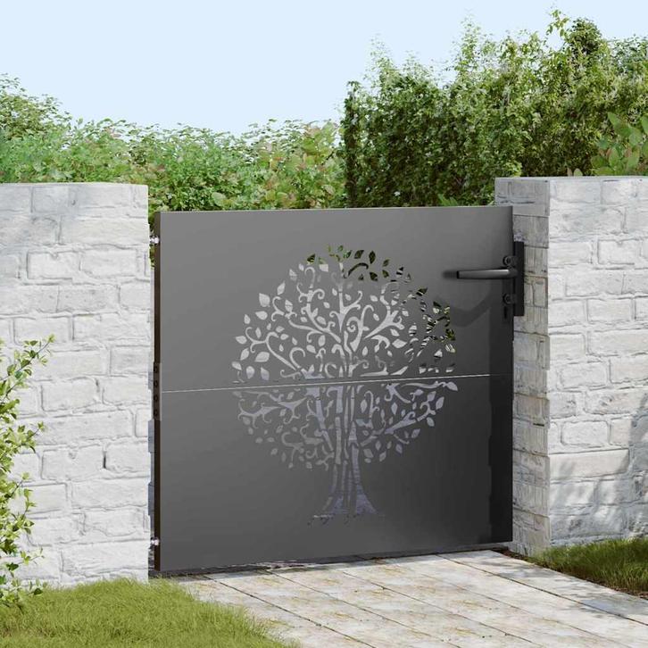 vidaXL Tuinpoort, Tuindeur 85x75 cm Corten Staal Boom Design, Tuin en Terras, Tuinpoorten, Nieuw, Verzenden