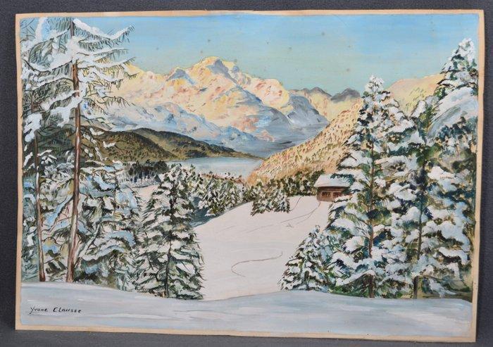 Yvone Clausse - paysage de montagne enneigée, Antiek en Kunst, Kunst | Schilderijen | Klassiek