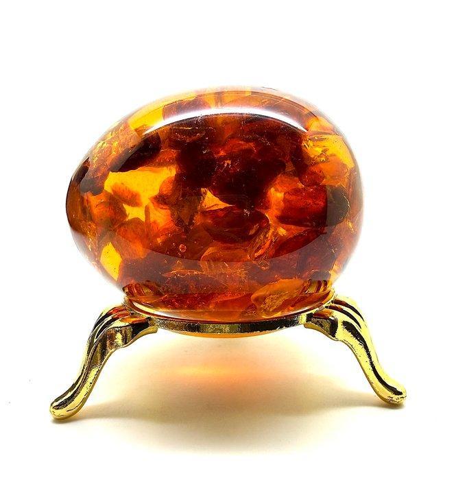 Decoratief Ei met Baltische amberstenen - Barnsteen -, Antiquités & Art, Curiosités & Brocante